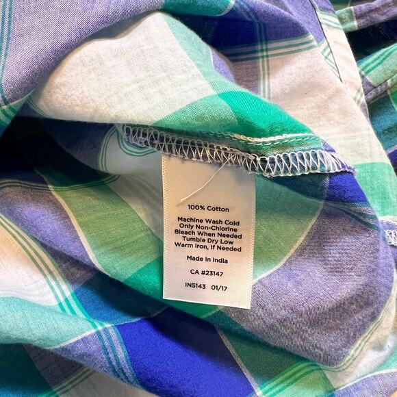 Talbots Spring Plaid Button Down Shirt Ruffle Size Medium Petite EUC - Picture 6 of 6